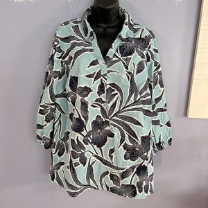 D&co Adaptive 2X Light Blue Floral Print Velcro Front Closure Preowned